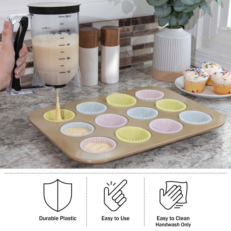 Chef Buddy Pancake Batter Dispenser - 4-Cup Batter Dispenser with Squeeze Handle for Pancakes, Waffles, Muffins, and Crepes - Baking Tools (Black) - Image 3